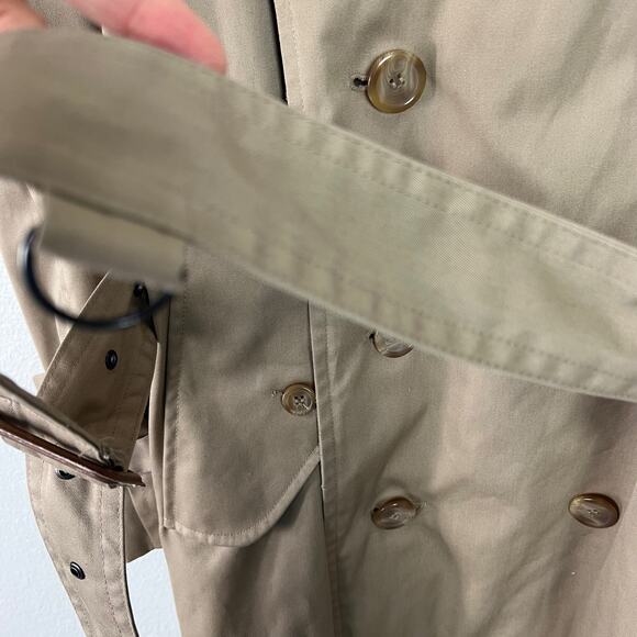 Hill and Archer for Men Vintage Size 42R Double Breasted Long Trench Coat Khaki - Picture 12 of 15